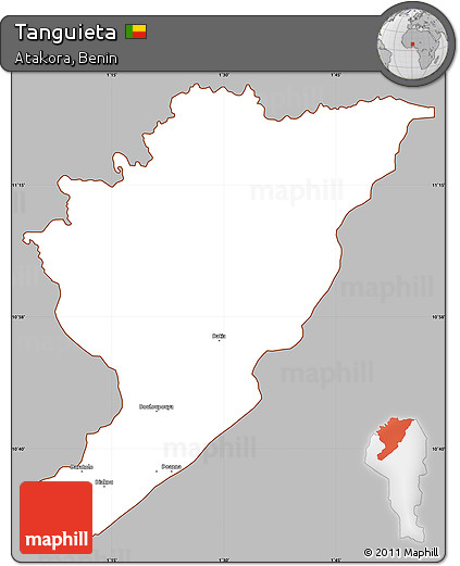Gray Simple Map of Tanguieta, cropped outside