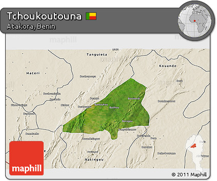 Satellite 3D Map of Tchoukoutouna, shaded relief outside