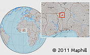 Gray Location Map of Tchoukoutouna, within the entire country, hill shading