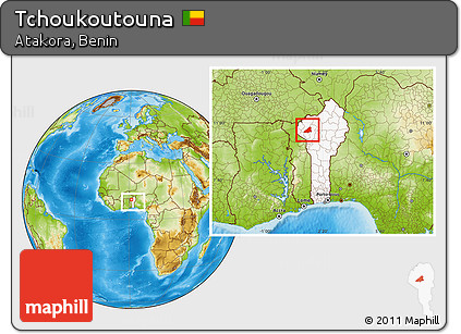 Physical Location Map of Tchoukoutouna, highlighted country, within the entire country
