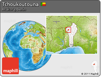 Physical Location Map of Tchoukoutouna, highlighted country, within the entire country