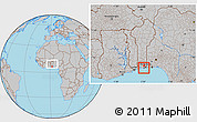Gray Location Map of Cotonou, within the entire country