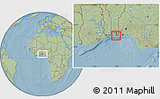 Savanna Style Location Map of Cotonou, hill shading