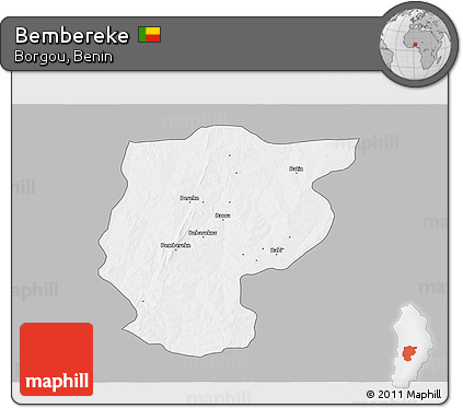 Gray 3D Map of Bembereke, single color outside