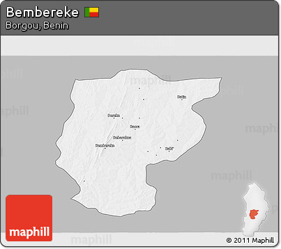 Gray 3D Map of Bembereke, single color outside