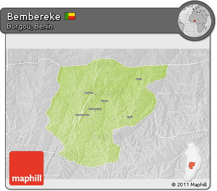 Physical 3D Map of Bembereke, lighten, desaturated