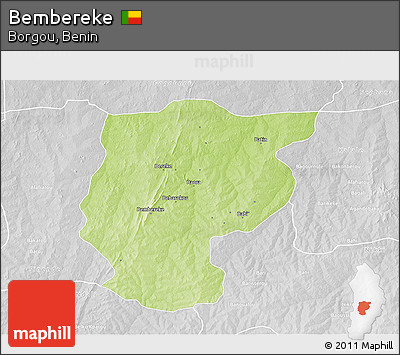 Physical 3D Map of Bembereke, lighten, desaturated