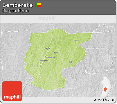 Physical 3D Map of Bembereke, lighten, desaturated