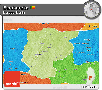 Physical 3D Map of Bembereke, political outside