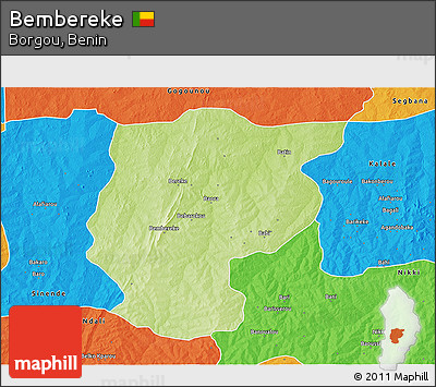 Physical 3D Map of Bembereke, political outside