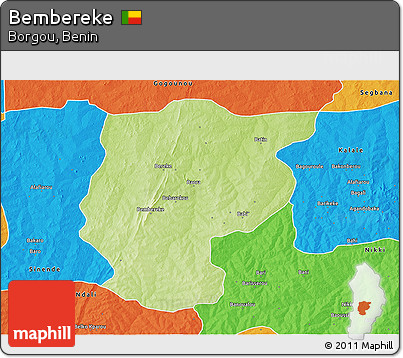 Physical 3D Map of Bembereke, political outside