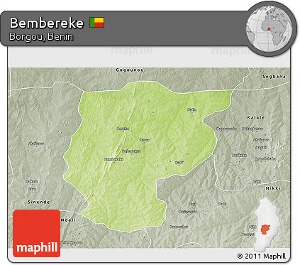 Physical 3D Map of Bembereke, semi-desaturated