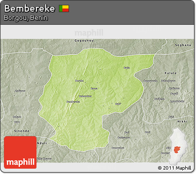 Physical 3D Map of Bembereke, semi-desaturated