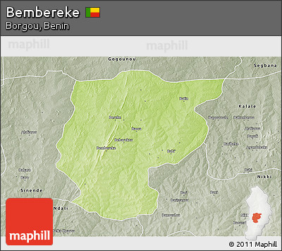 Physical 3D Map of Bembereke, semi-desaturated