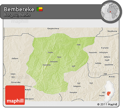 Physical 3D Map of Bembereke, shaded relief outside