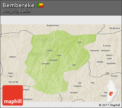 Physical 3D Map of Bembereke, shaded relief outside