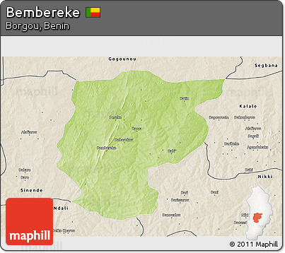 Physical 3D Map of Bembereke, shaded relief outside