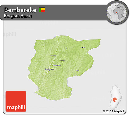 Physical 3D Map of Bembereke, single color outside