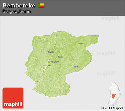 Physical 3D Map of Bembereke, single color outside