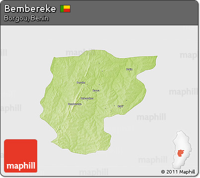 Physical 3D Map of Bembereke, single color outside