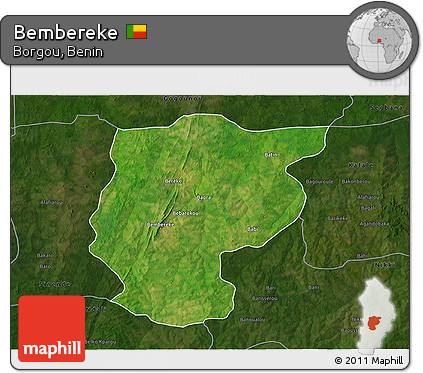 Satellite 3D Map of Bembereke, darken
