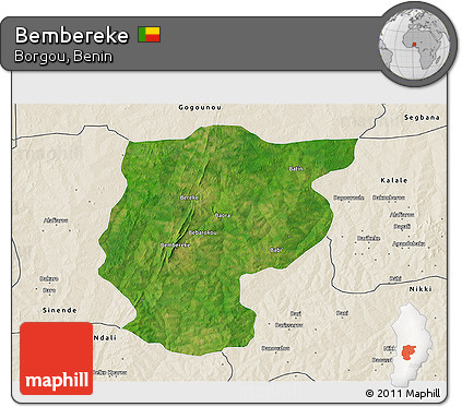 Satellite 3D Map of Bembereke, shaded relief outside