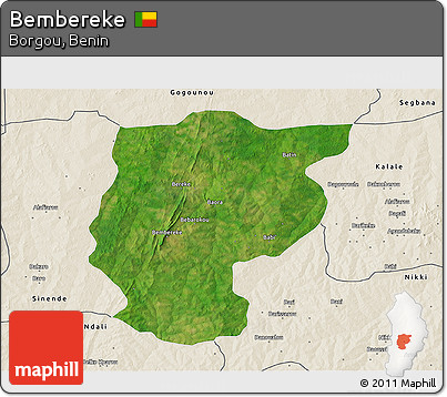 Satellite 3D Map of Bembereke, shaded relief outside