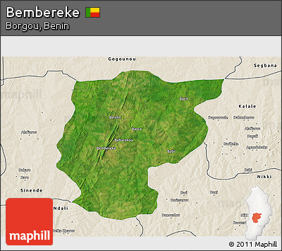 Satellite 3D Map of Bembereke, shaded relief outside