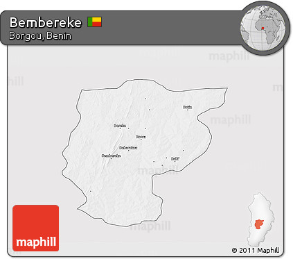 Silver Style 3D Map of Bembereke, single color outside
