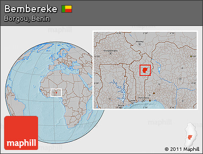 Gray Location Map of Bembereke, hill shading