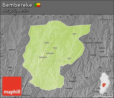 Physical Map of Bembereke, darken, desaturated