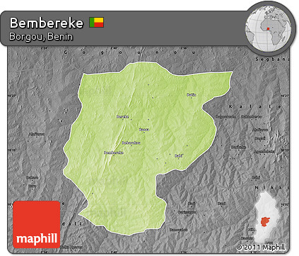 Physical Map of Bembereke, darken, desaturated