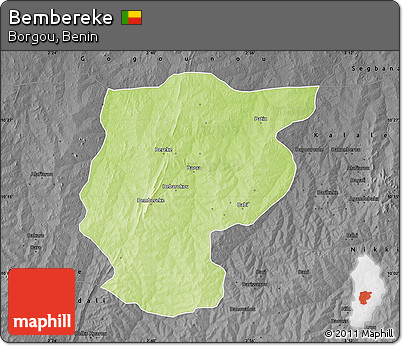 Physical Map of Bembereke, darken, desaturated