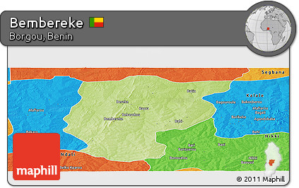 Physical Panoramic Map of Bembereke, political outside