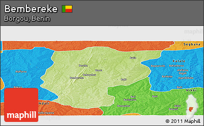 Physical Panoramic Map of Bembereke, political outside