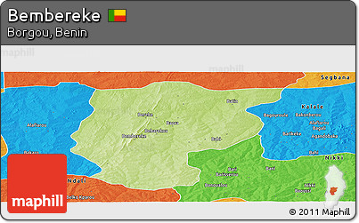 Physical Panoramic Map of Bembereke, political outside