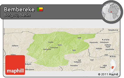 Physical Panoramic Map of Bembereke, shaded relief outside