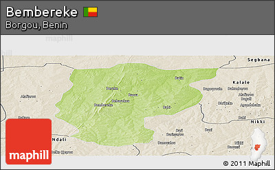Physical Panoramic Map of Bembereke, shaded relief outside