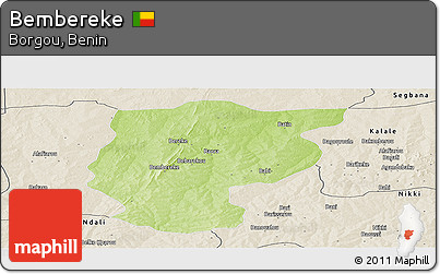 Physical Panoramic Map of Bembereke, shaded relief outside