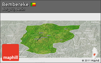 Satellite Panoramic Map of Bembereke, lighten, semi-desaturated