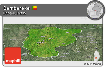 Satellite Panoramic Map of Bembereke, semi-desaturated