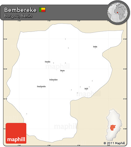 Classic Style Simple Map of Bembereke, single color outside