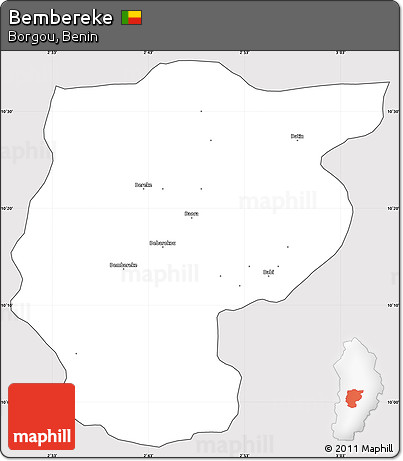 Silver Style Simple Map of Bembereke, cropped outside