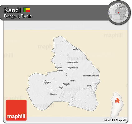 Classic Style 3D Map of Kandi, single color outside