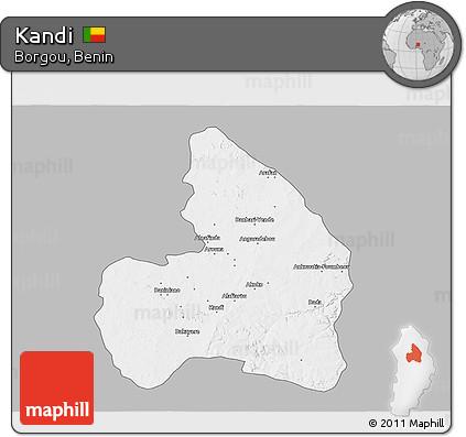 Gray 3D Map of Kandi, single color outside
