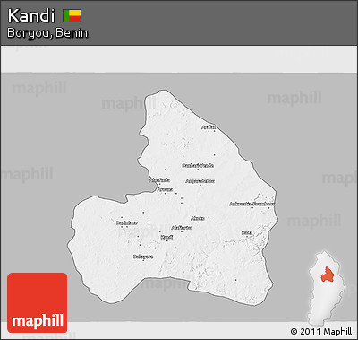 Gray 3D Map of Kandi, single color outside