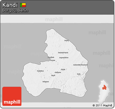Gray 3D Map of Kandi, single color outside
