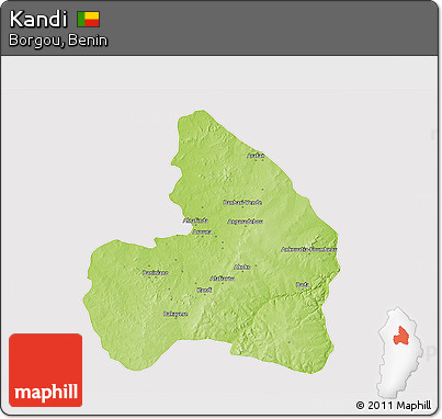 Physical 3D Map of Kandi, cropped outside