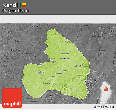 Physical 3D Map of Kandi, darken, desaturated