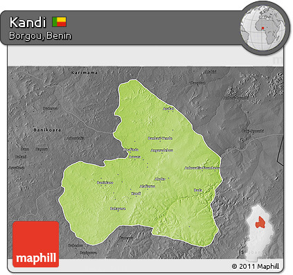 Physical 3D Map of Kandi, darken, desaturated